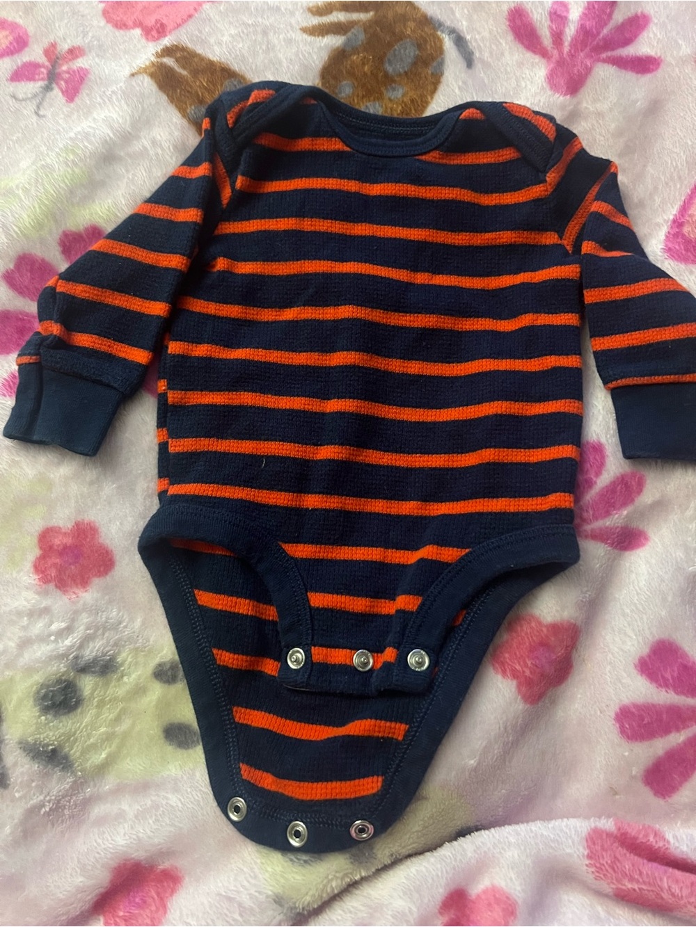 Carter's Navy & Orange Striped Long-Sleeve One-Piece Bodysuit